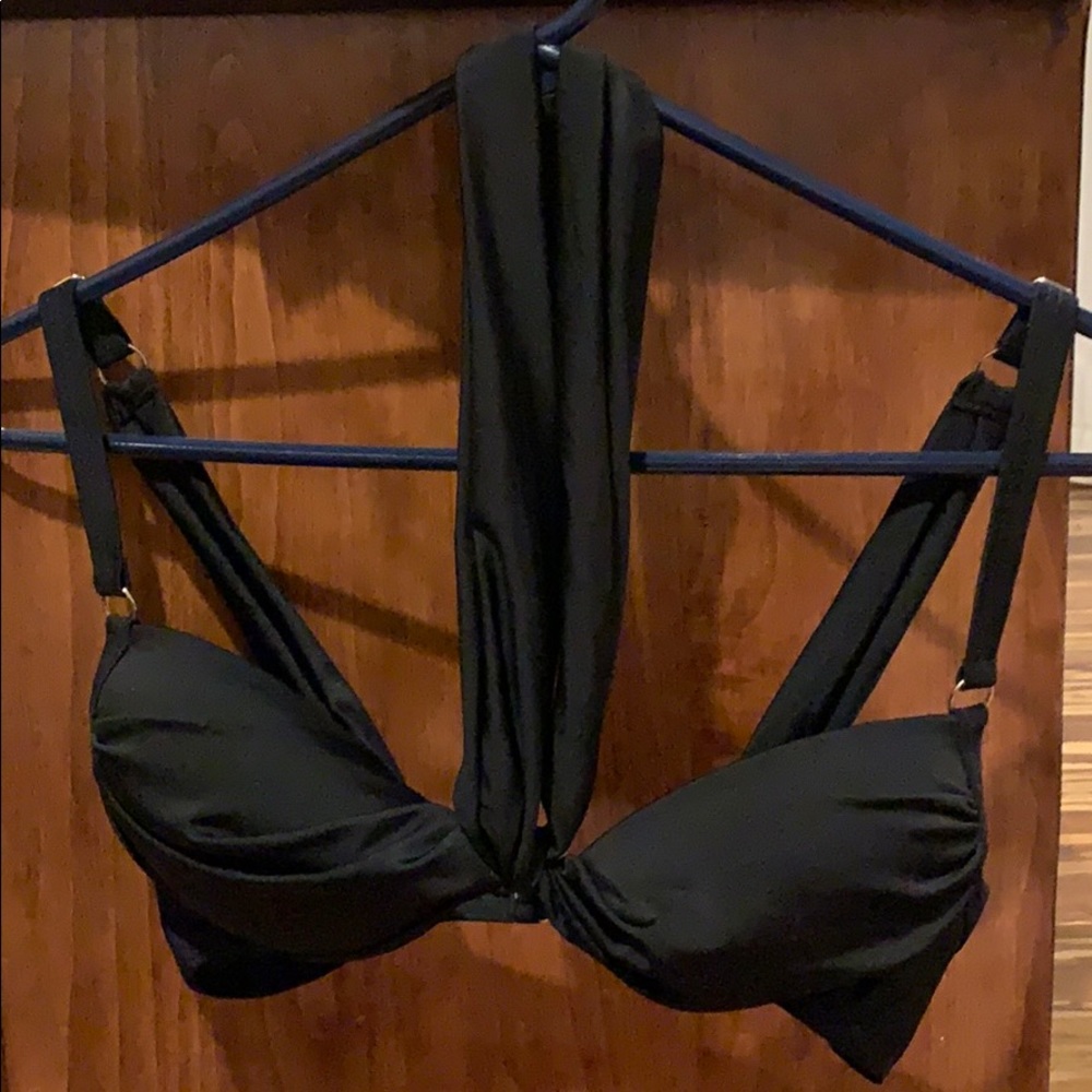 Black bikini- halter fabric tie, adjustable straps